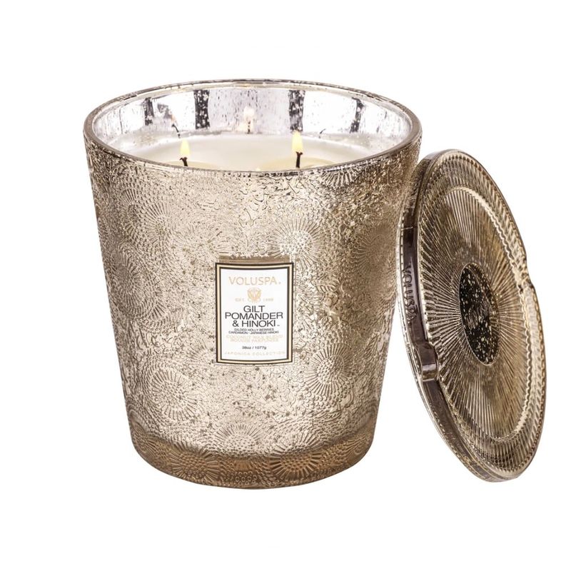 Voluspa Gilt Pomander & Hinoki 3 Wick Heart Candle 80 timer 1077