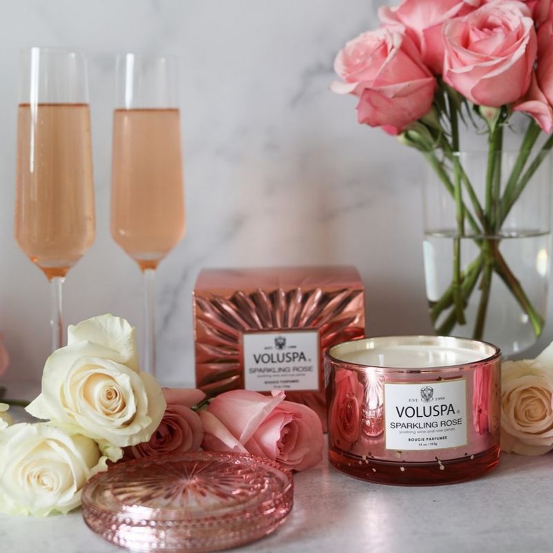 Voluspa Sparkling Rose boxed Corta Maison Glass Candle 45timer