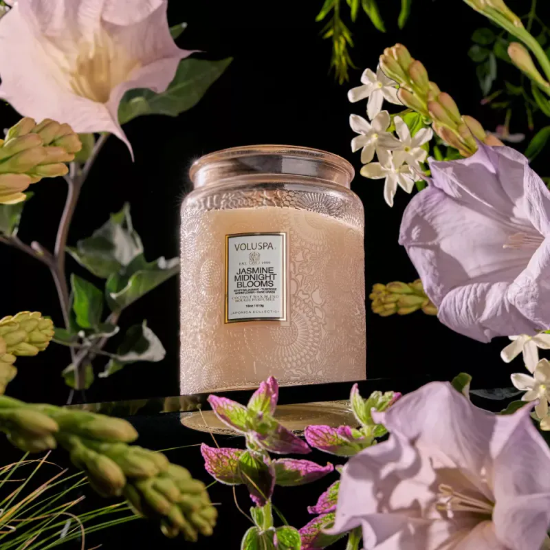 Voluspa Jasmine Midnight Blooms Large Glass Jar 100timer