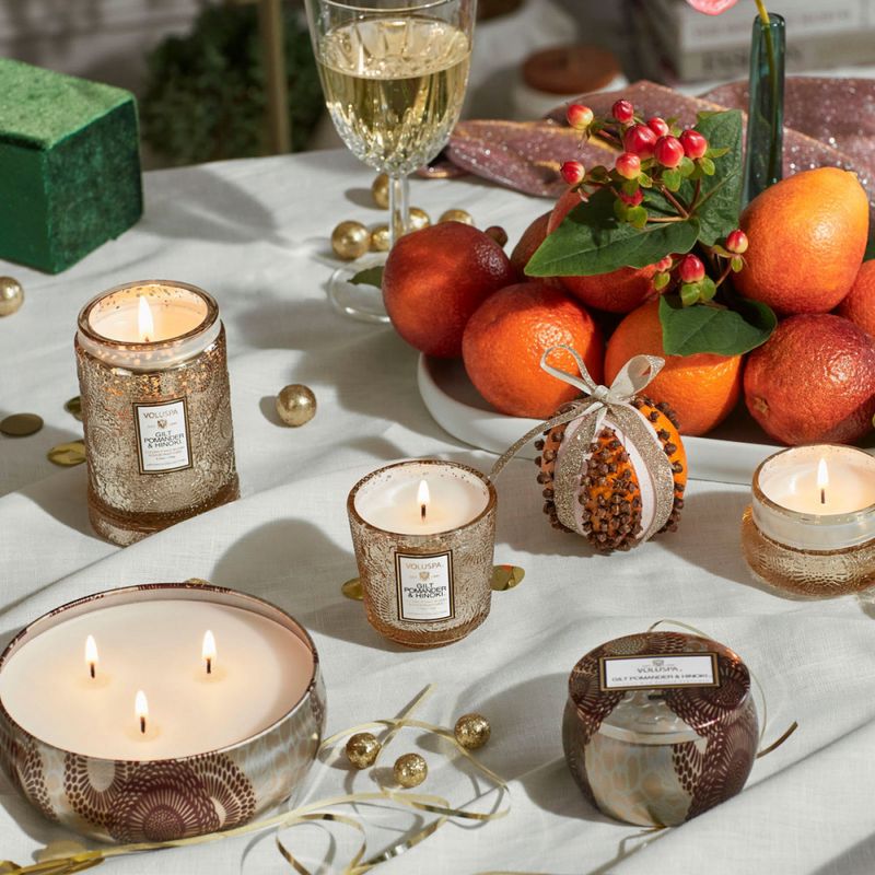 Voluspa Gilt Pomander & Hinoki Large Glass Jar 100timer